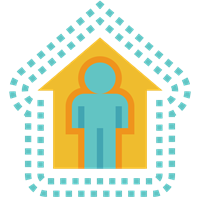 Illustration of person in house with stylised barrier