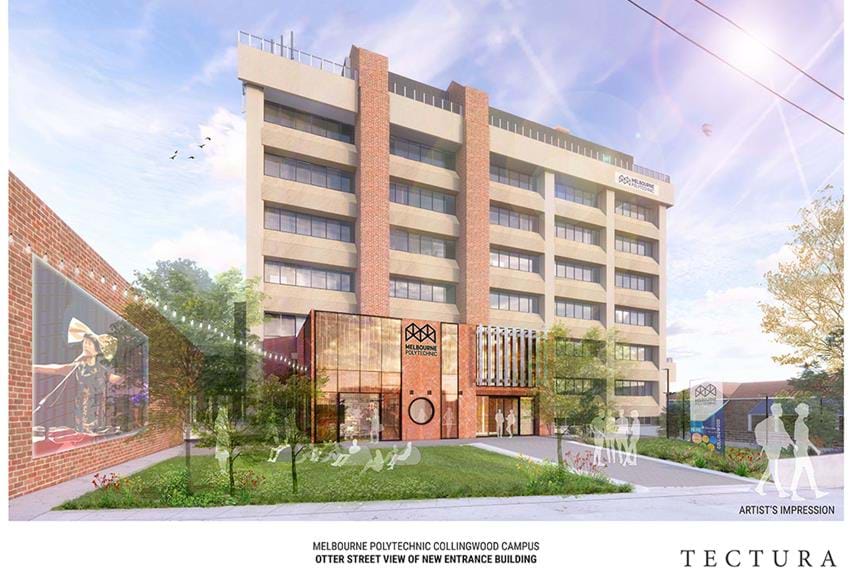 Artist impression, street view of the Collingwood Campus transformation