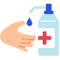 Illustration of hand and bottle of hand sanitiser